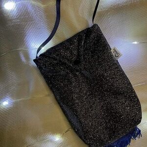 Sparkle Drawstring Crossbody Bag - Black